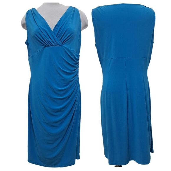 Lauren Ralph Lauren Surplice Wrap Jersey Dress Dutchess Blue Size 16 - Picture 3 of 14